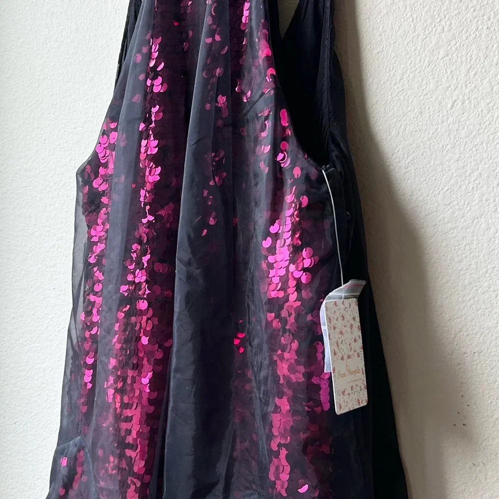 NWT $250 Free People Ghost Mini Sequin Dress in Purple Pink Black Sz 2